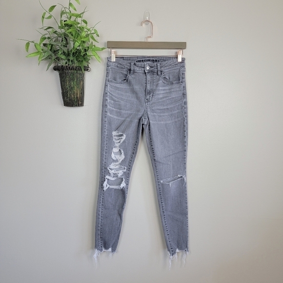 American Eagle Outfitters Denim - AE 4 Super Hi Rise Jegging Distressed Chewed Skinny Gray Jeans American Eagle